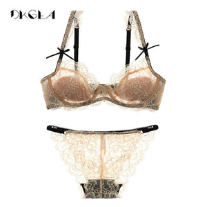 Underwear Sexy Bra Set Plus Size 38 40 White Lace Bra Embroidery Women Transparent Lingerie Set Brand Brassiere