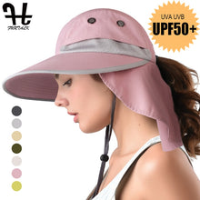 Load image into Gallery viewer, FURTALK Summer Sun Hat with Neck Flap Women Men Wide Brim Waterproof UPF 50+ UV Protection Visor Hat Hiking Ponytail Safari Hats