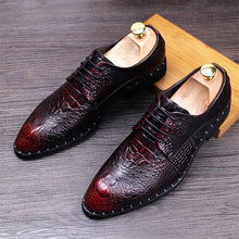 Load image into Gallery viewer, Men&#39;s Crocodile Dress Leather Shoes Lace-Up Wedding Party Shoes Mens Business Office Oxfords Flats Plus Size Men Fashion