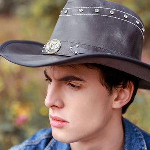 Leather Men Western Cowboy Hat For Dad Gentleman Fedora  Sombrero Hombre Jazz Caps