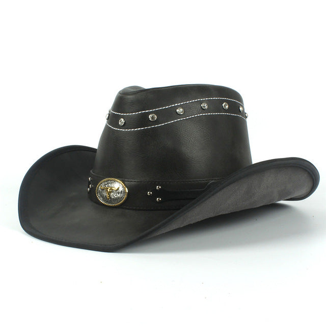 Leather Men Western Cowboy Hat For Dad Gentleman Fedora  Sombrero Hombre Jazz Caps