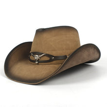 Load image into Gallery viewer, Leather Men Western Cowboy Hat For Dad Gentleman Fedora  Sombrero Hombre Jazz Caps