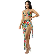 Load image into Gallery viewer, Summer Dress Sexy Two Piece Set  Women Empire Flora Printed Sleeveless Spaghetti Strap Hot Crop Top Beach Asymmetricall Dress