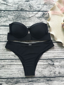 Brazilian Push Up Black Vintage Wire Padded  Bikini