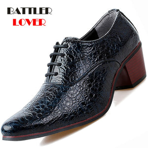 Men Dress Wedding Shoes Crocodile Leather 6cm High Heels Fashion Pointed Toe Heighten Oxford Shoes Party Prom Shoe