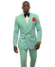 Load image into Gallery viewer, Fashion Mint Green Men&#39;s Patterned Suit Slim Fit 2 Pieces Double-breasted Groomsmen Tuxedos Blazers For Wedding(Blazer+Pants)