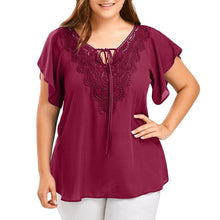 Load image into Gallery viewer, Delightful Summer Fashion Patchwork Lace up Blouse Ladies Tops