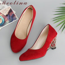 Load image into Gallery viewer, Women Shoes Wedge Heels Pumps Gold Office Round Toe Red Shoes